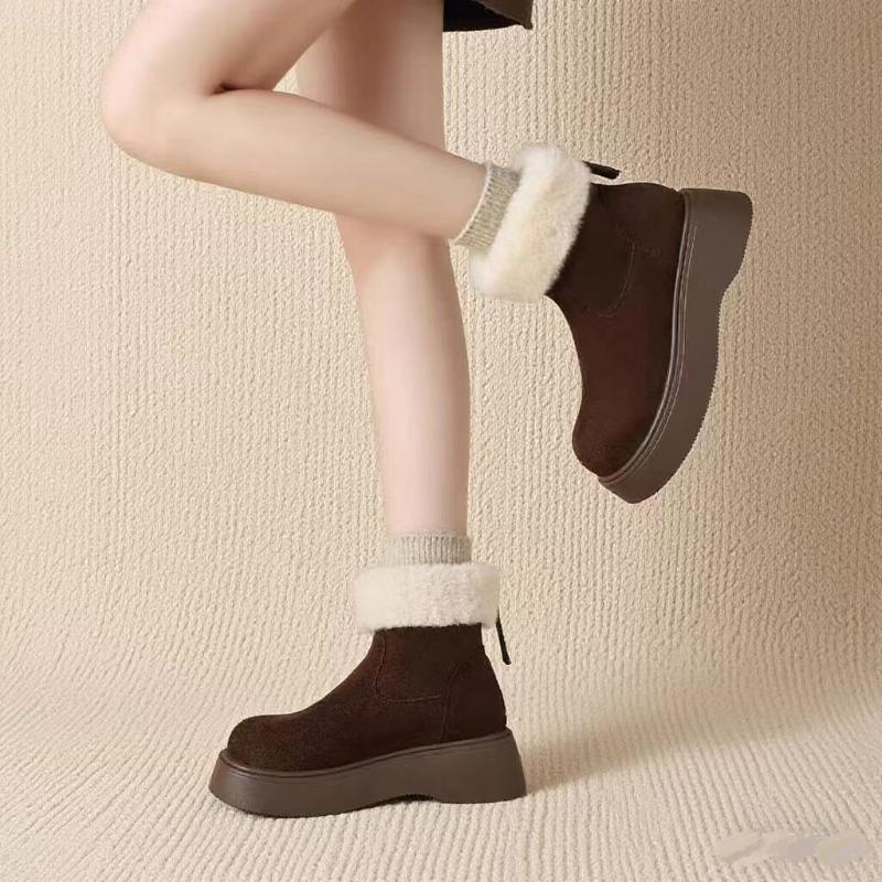 Fashion Vintage Platform Snow Boots Women's Fleece 2025 Winter New Warm Non-Slip Booties