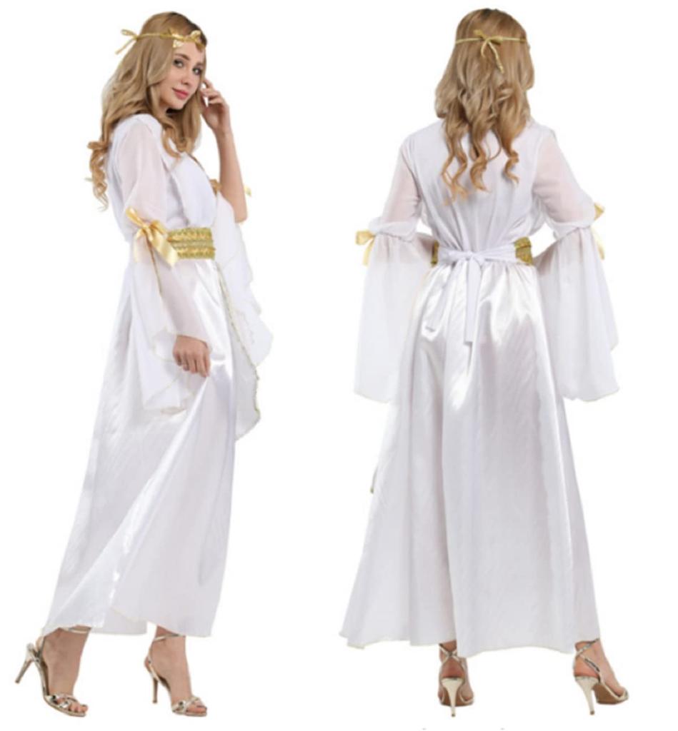 [deaizaka.biz] Costume de Cosplay de Déesse, Ensemble de Costume de Princesse de Conte de Fées Mythique, Convient pour une Taille 155-165cm, Blanc, Halloween, Fêtes, Événements