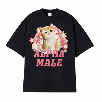 T-shirt Alpha Mâle Chat Mignon Arc-en-ciel Homme Femme Drôle Chat Mème Graphique T-shirts Mode Vintage Manches Courtes T-shirt Streetwear