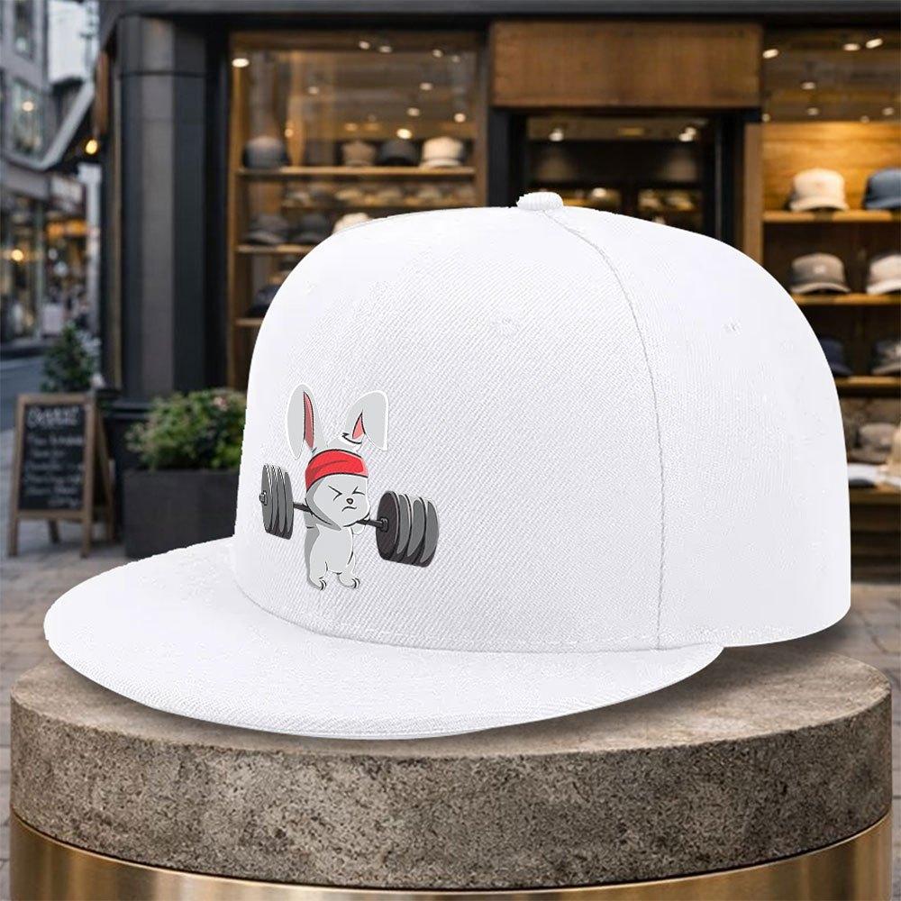 pc Adjustable Duckbill Baseball Cap with Weightlifting Rabbit Print Lightweight Flat Brim Hat Suitable for Golf Travel Hip