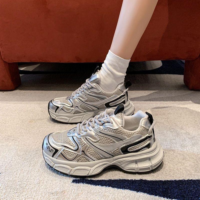 Silver Daddy Shoes Women's Mesh Breathable Versatile New Casual Sneakers Casual Shoes Show Feet
