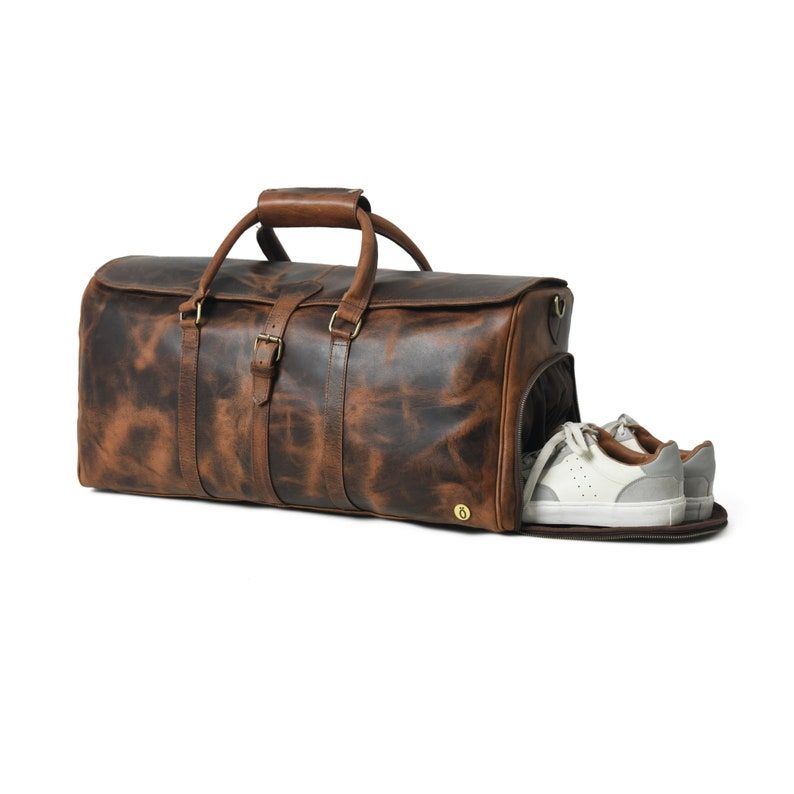 Leather Duffle Bag: Men's Travel Weekender with Shoe Compartment