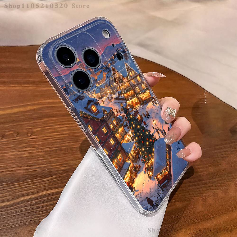 

Ins Cartoon Christmas Style Phone Case iPhone17 16 15 14 13 12 11 Pro Max Plus Mini Clear Full Back Cover Silicone Soft Shell iPhone13