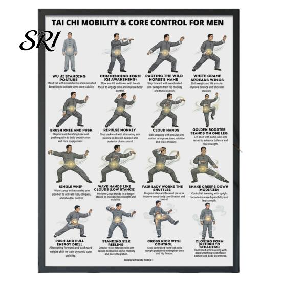 Tai Chi Chair Exercise Poster Workout Unframed Routine Clear Visual Instructions Low Impact Guide Seated Chart for Seniors Beginners Gentle