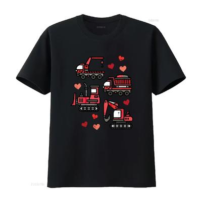 Kids Valentines Day Construction Trucks Funny Boys Toddler T Shirt Vintage Washed Homme Stretched Streetwear Unisex Versatile