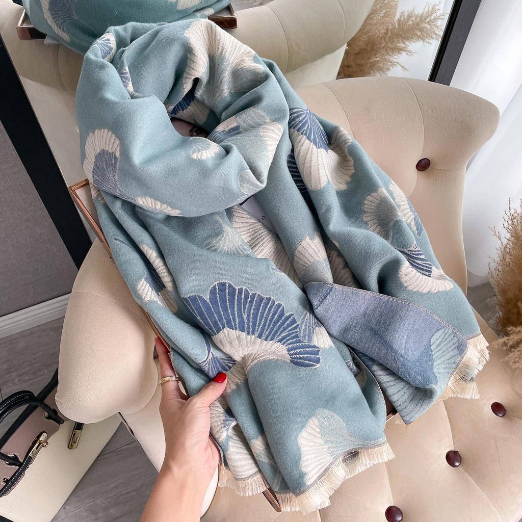 Imitation Cashmere Ginkgo Leaf Scarf Women'S Autumn And Winter Warm Fringed Shawl Versatile Student Scarf Tide