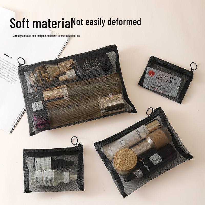 Large Clear Mesh Cosmetic Organizer Bag - Portable & Spacious Toiletries Storage