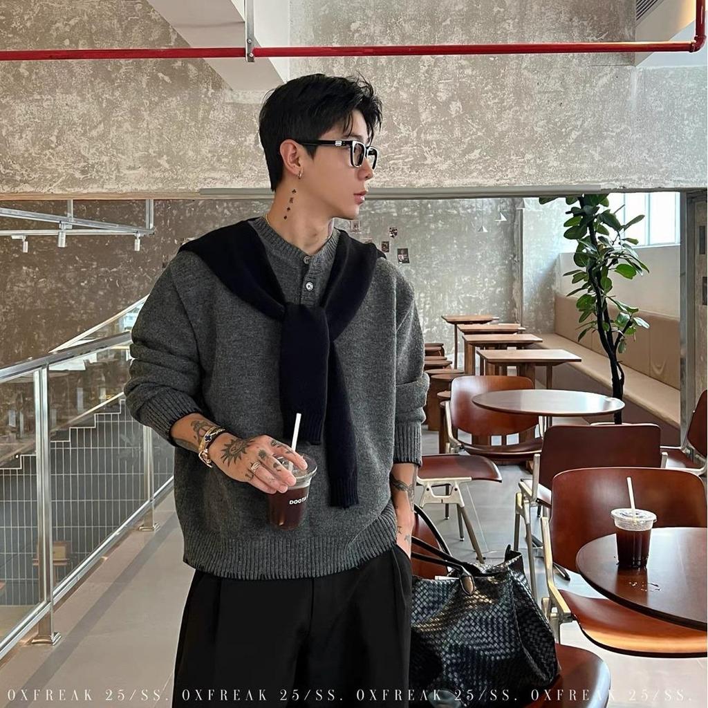Men's Korean Style Color Block Two-Piece Shawl Knit Sweater - Fashionable Spring/Autumn Age-Reducing Outfit