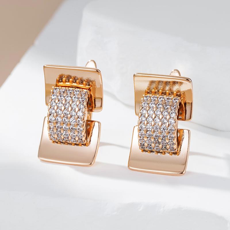 Geometry Full Natural Zircon Drop Earrings For Women  Rose Gold Color Daily Accessories High Quality Fine Jewelry