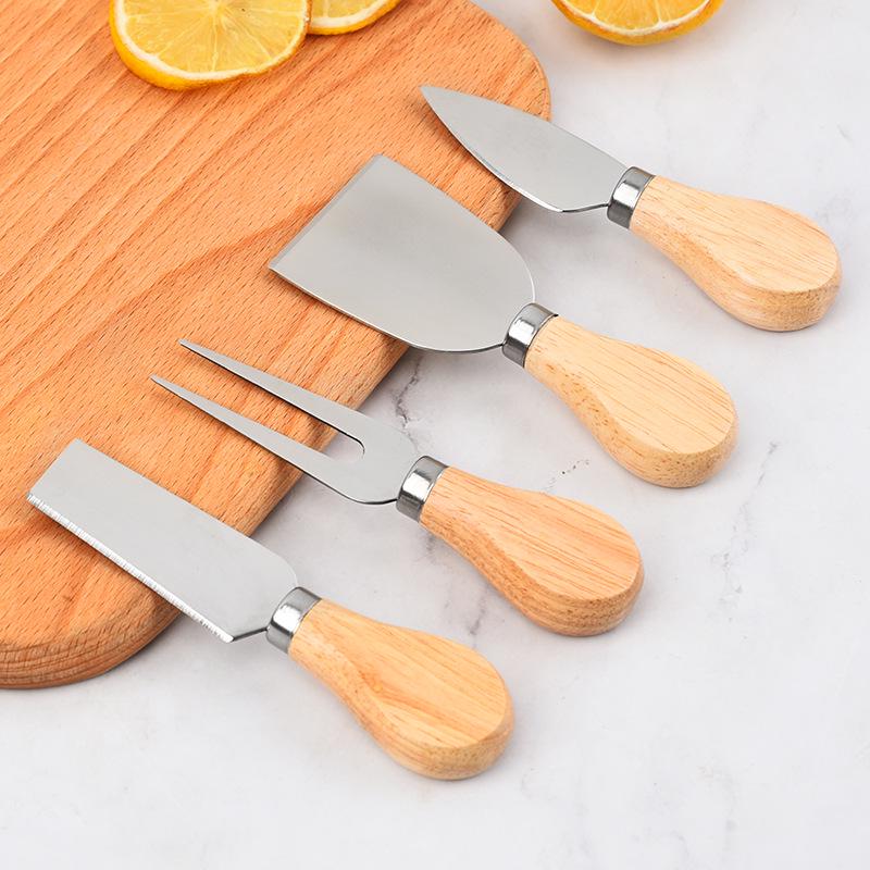 4-Piece Cheese Knife Set with Wooden Handles - Stainless Steel Cheese & Butter Knife Fork Set for Baking