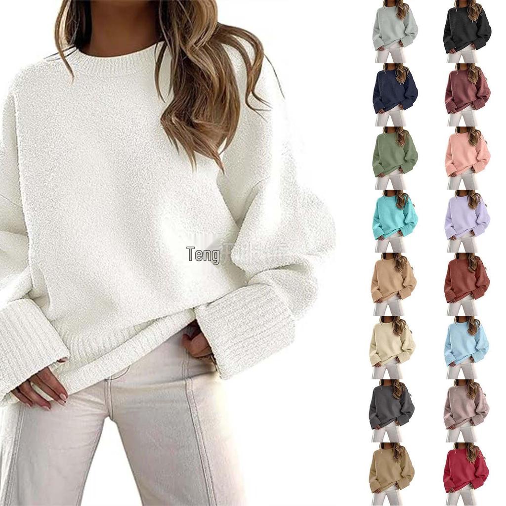 Women's 2026 Long Sleeve Solid Color Round Neck Loose Sweater