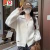 Autumn and Winter New Lazy Wind Solid Color Knitted Cardigan Women's Korean Version Loose Lapel Double Zipper Sweater Jacket