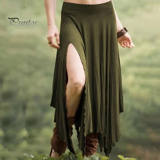 Jupe longue taille haute pour femme, couleur unie, ourlet irrégulier, fente latérale, amincissante, idéale pour le travail, les loisirs et les voyages