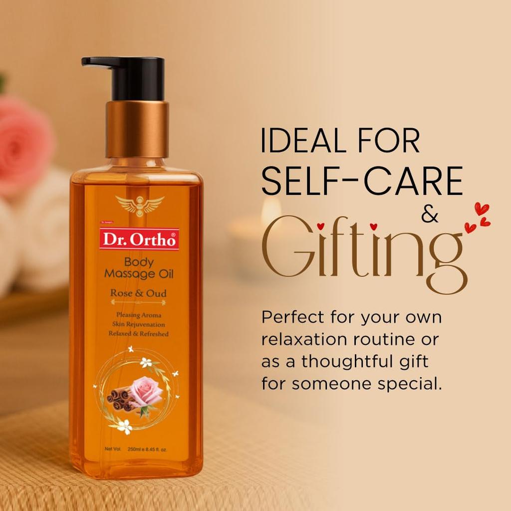 Dr.Ortho Rose & Oud Body Massage Oil 250ml Pack of 1 | Relaxing Aromatic Oil for Muscles & Skin