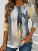 Women's abstract watercolor print long-sleeved loose round neck top, casual everyday street style with elegant design.