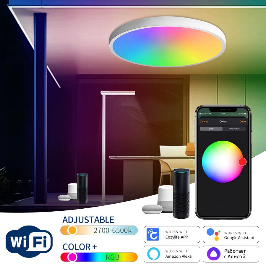 Smart WiFi RGB LED Ceiling Light 24W Bedroom Living Room Ceiling Lamp Cozylife APP Voice Control With Alexa Google Home Alice