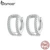 Bamoer 925 Silver Double-layered Stud Earrings Zircon Ear Buckles For Women Fine Jewelry Birthday Valentine's Day Gift