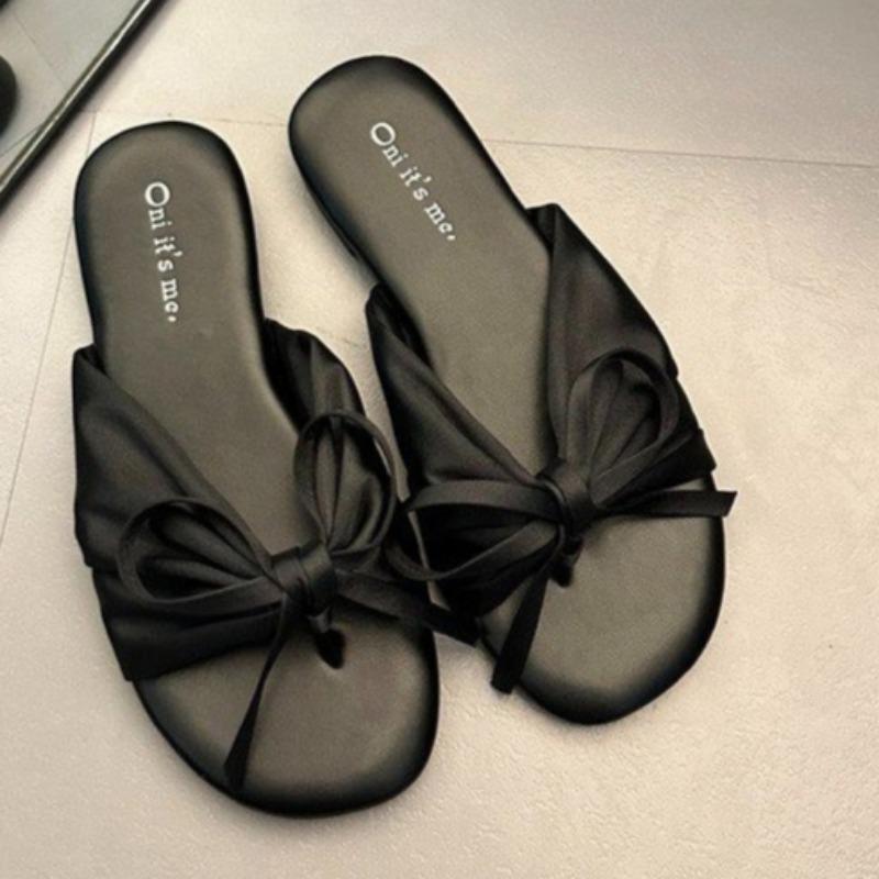 Fashion Summer New Slippers Women's Fashion Round Head Clip Toe Butterfly Knot Soft Soles Anti-slip Wear-resistant Flat Shoes