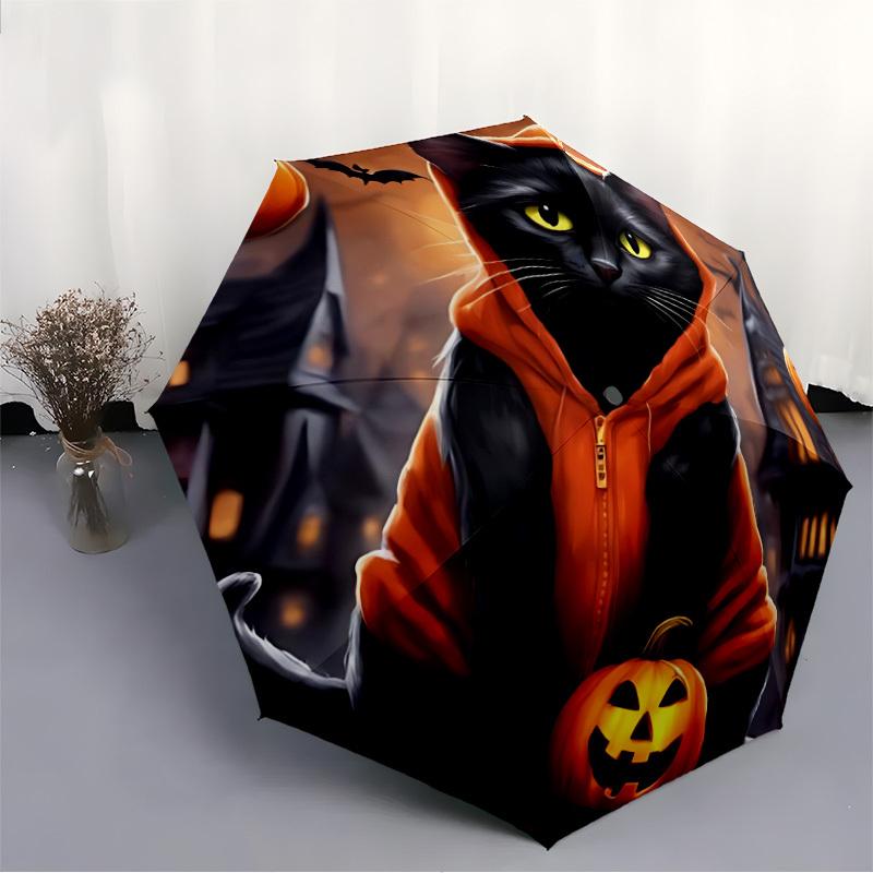 1pc Halloween Cat Automatic Folding Umbrella, Sturdy And Durable Automatic Folding Umbrella with 8 Ribs, Convenient for Outdoor Use107
