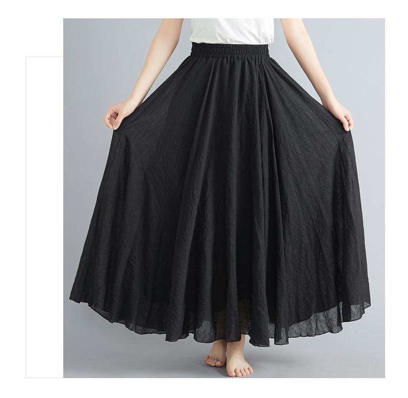 38-Color Plus Size Japanese Cotton Linen A-Line Midi Skirt with Elastic Waist