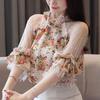 Floral Chiffon Short-sleeved Blouse Women's Summer Loose and Versatile Belly-covering Short Shirt