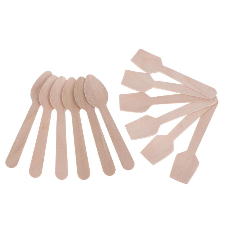 No Clean Disposable Wooden Square Spatulas Mini Dessert Tasting Spoons 50/100Pcs for -Up Shop Food Sampling
