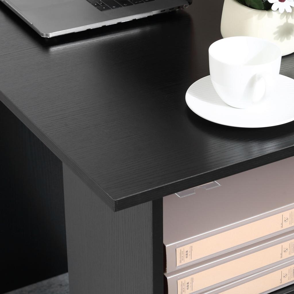 Modern Desk In Wood with 3 Drawers and 3 Shelves for Bedroom and Office, 120x49x72cm, Black