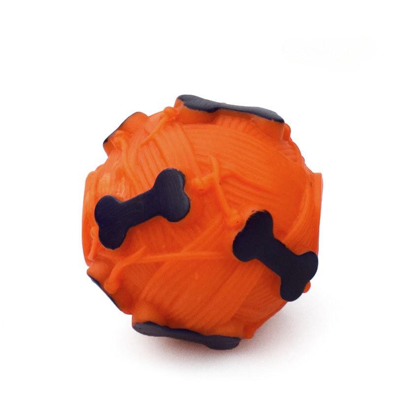 Natural Rubber Bone Printed Ball with Strange Call, Leakage Ball, Teeth Cleaning and Grinding for Pets, Feeding and Training Function