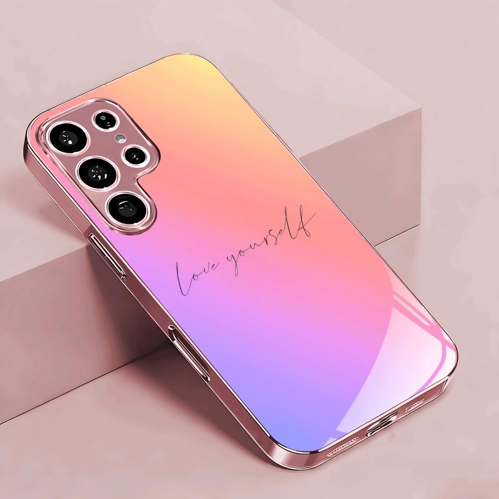 Pink purple gradient glass phone case suitable for Samsung Galaxy S26 S25 S24 S23 S22 S20 FE/Ultra/Plus anti drop back cover