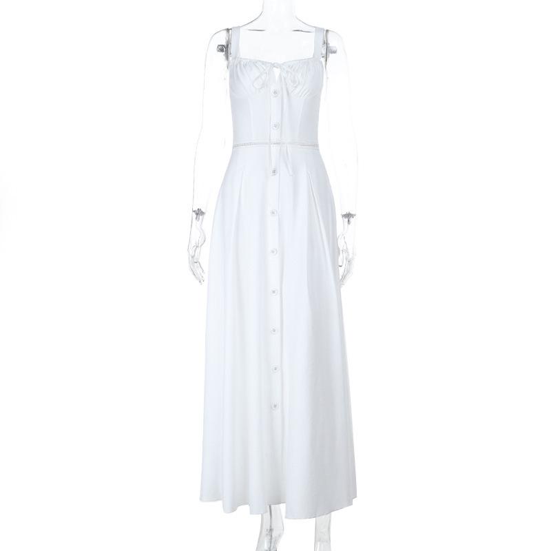 

YL25223 Сексуальное платье-трапеция с тонкими бретелями и открытой спиной - 2025 Европейский Американский Французский Стиль для Женщин Extra Small белый