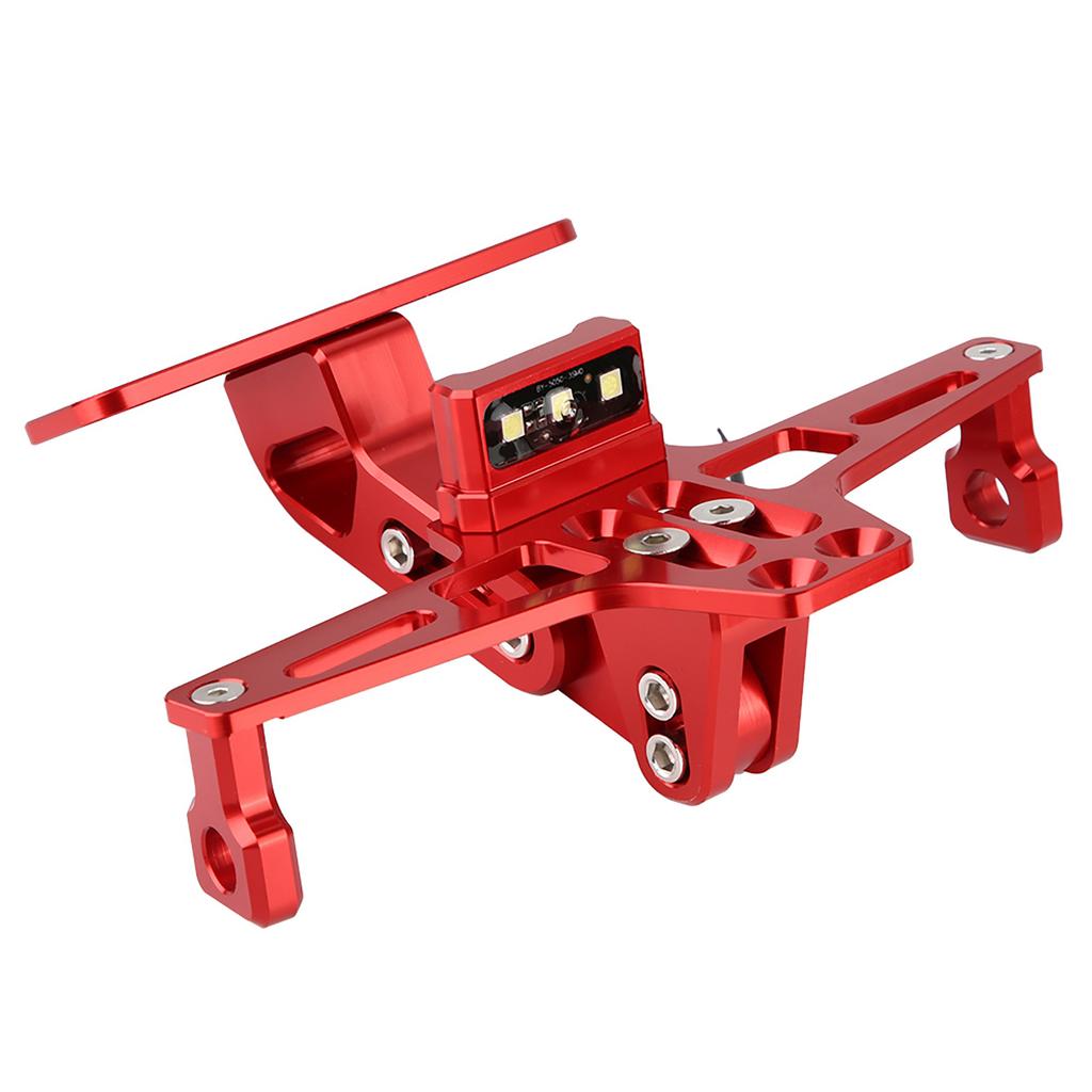Motorcycle License Plate Bracket , Aluminum Red Rr License Plate Mount Holder with LED Light