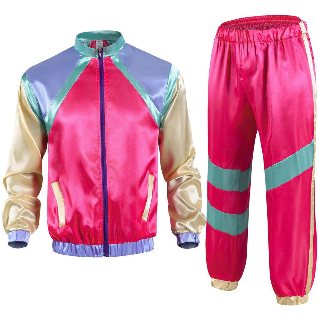 80s Retro Disco Tracksuit: Jacket and Pants Jogging Suit for Theme Parties