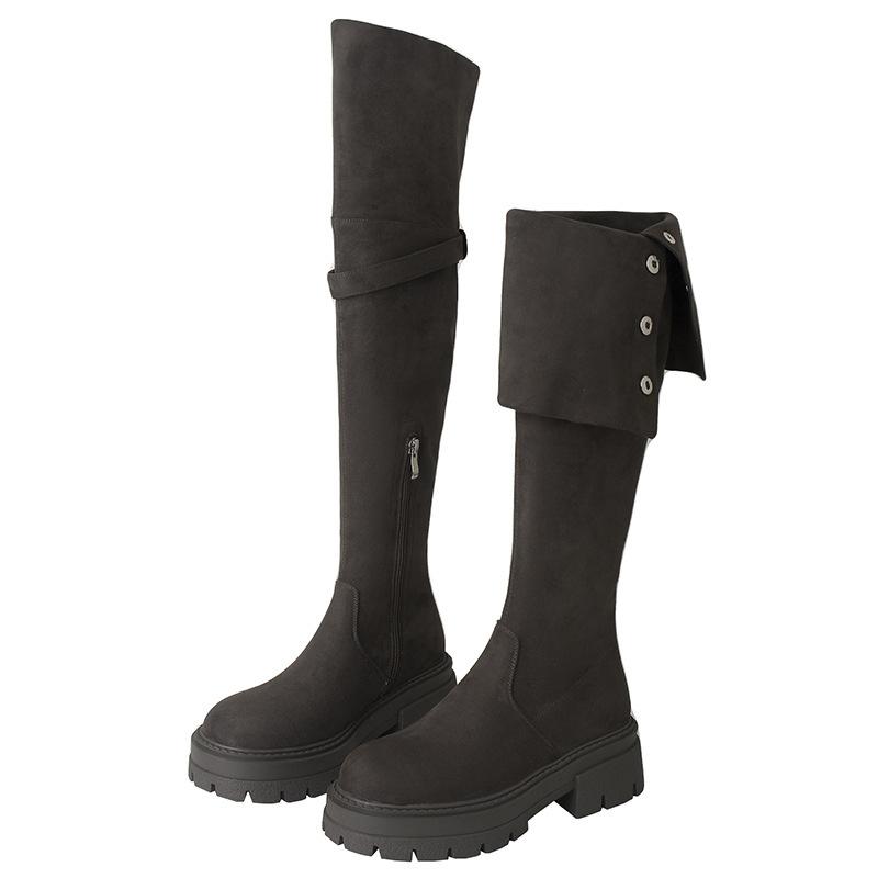 Fashion Women Mid Heels Over The Knee Suede Chelsea Boots New Platform Designer Luxury Shoes Goth Brand Walking Gladiator Mujer Botas