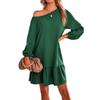 Abito da donna casual alla moda a maniche lunghe, scollatura Bardot, colorato