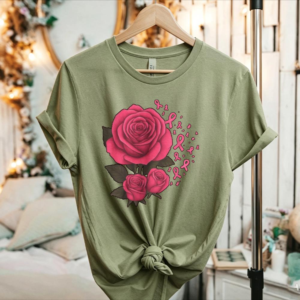 In This Family No One Fights Alone TShirt Breast Cancer Awareness Family Support Graphic Tee Ribbon Butterfly Flower Cotton Top