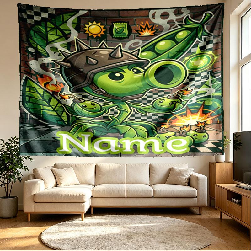 Custom Name Personalized Plants vs. Zombies Print Tapestry, Wall Art Decor, Bedroom, Dorm, Apartment, LivingRoom, Party Backdrop, Gift for Birthday