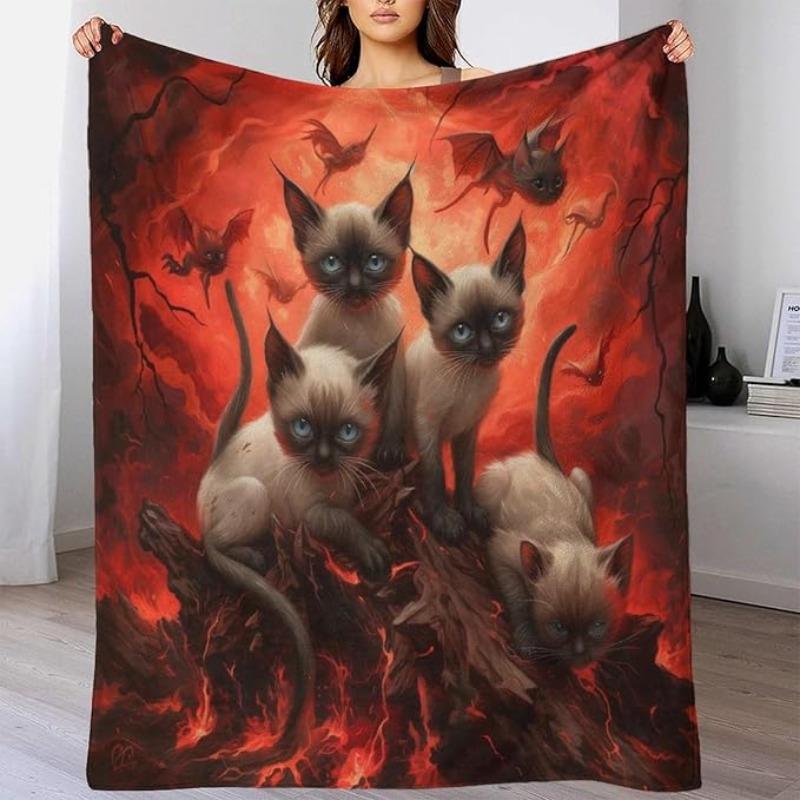 

Thai Cat 3D Flannel Blanket, Gothic Bat Red Black Night Design, Soft Plush All Season Throw, Exotic Style Home Decor Accent 75x90cm