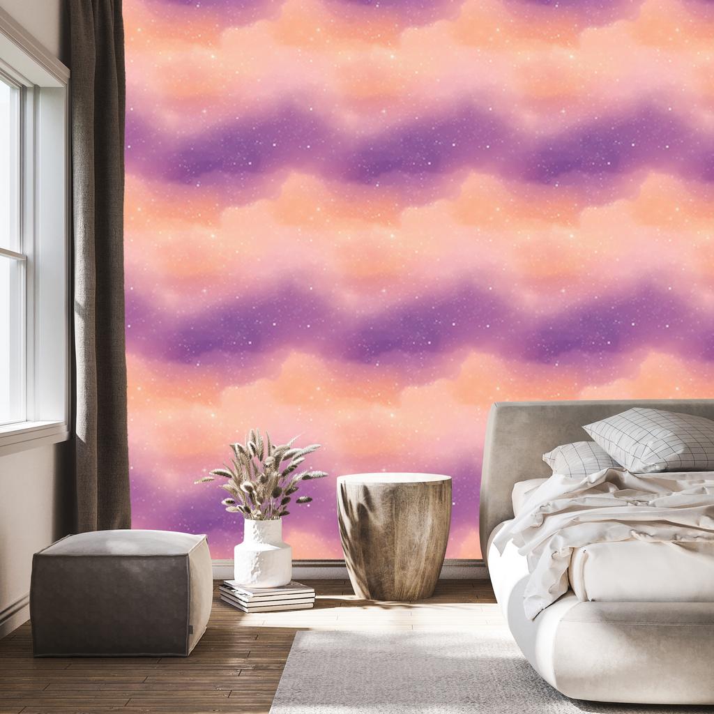 Watercolor Galaxy Wallpaper Coral and Purple for Living Room and Bedroom 50x1000