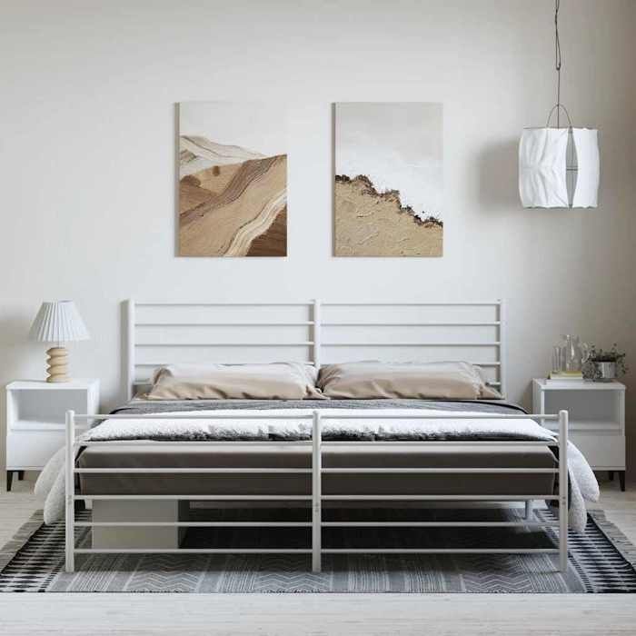 VidaXL Metal Bed Frame with Headboard-Footboard White 193x203cm 352392