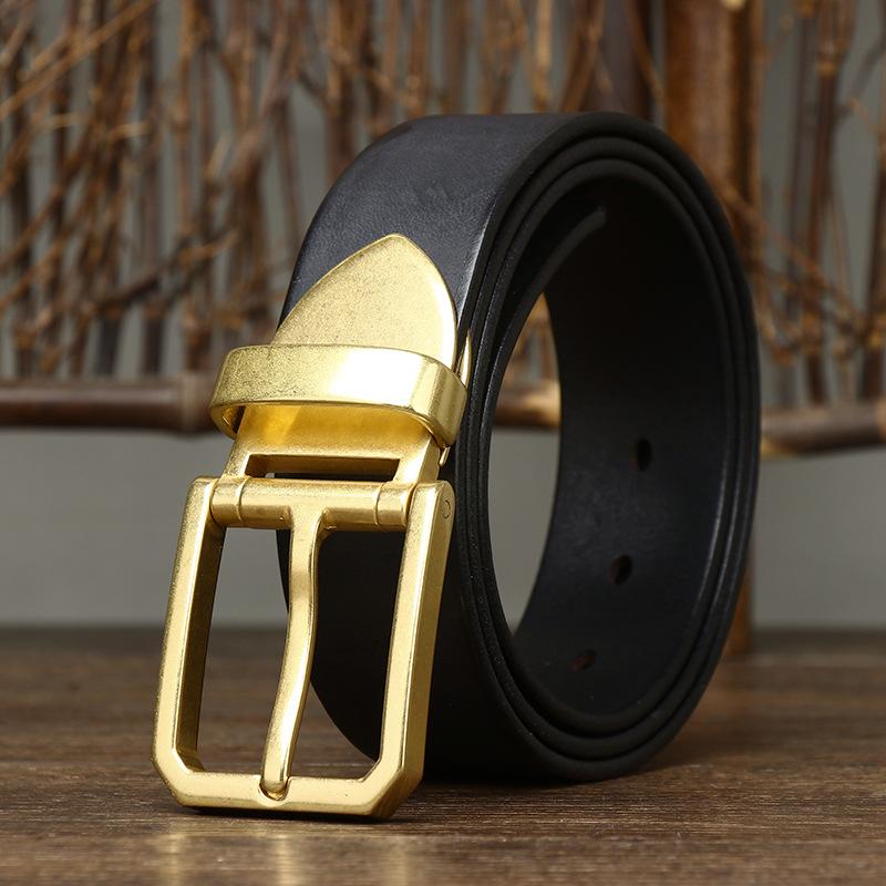 Belt Men's Korean-Style Retro Trendy Unique High-End Leather Pin Buckle First Layer Cowhide Brass Buckle Jeans Belt