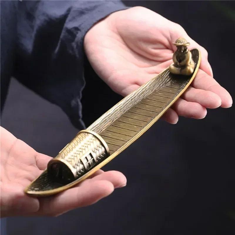 Neu 1PC Legierung Weihrauch Brenner Stick Halter Platte Buddhismus Boot Alte Männer Angeln Räuchergefäß Bronze Ornament Weihrauch Brenner Wohnkultur