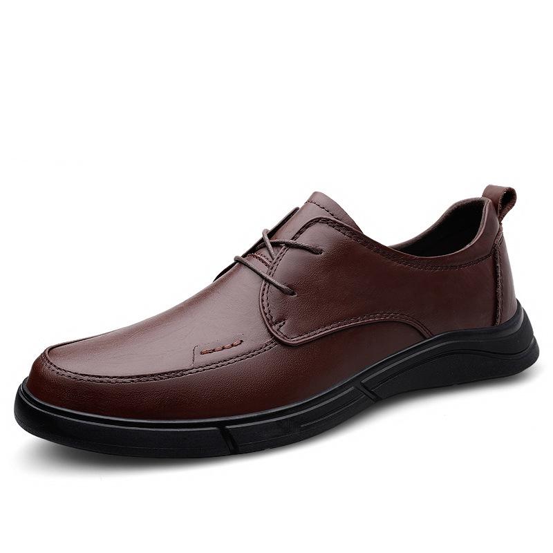 Men s Genuine Leather Low-Top Business Shoes - Round Toe, Lace-up, Slip-on, Spring/Autumn, Formal/Casual Style 44 коричневый