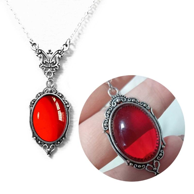 Vintage Goth Red Black Quartz Pendant Necklace Crystal Clavicle Chain Christmas Gift For Women Friend Fashion Jewelry