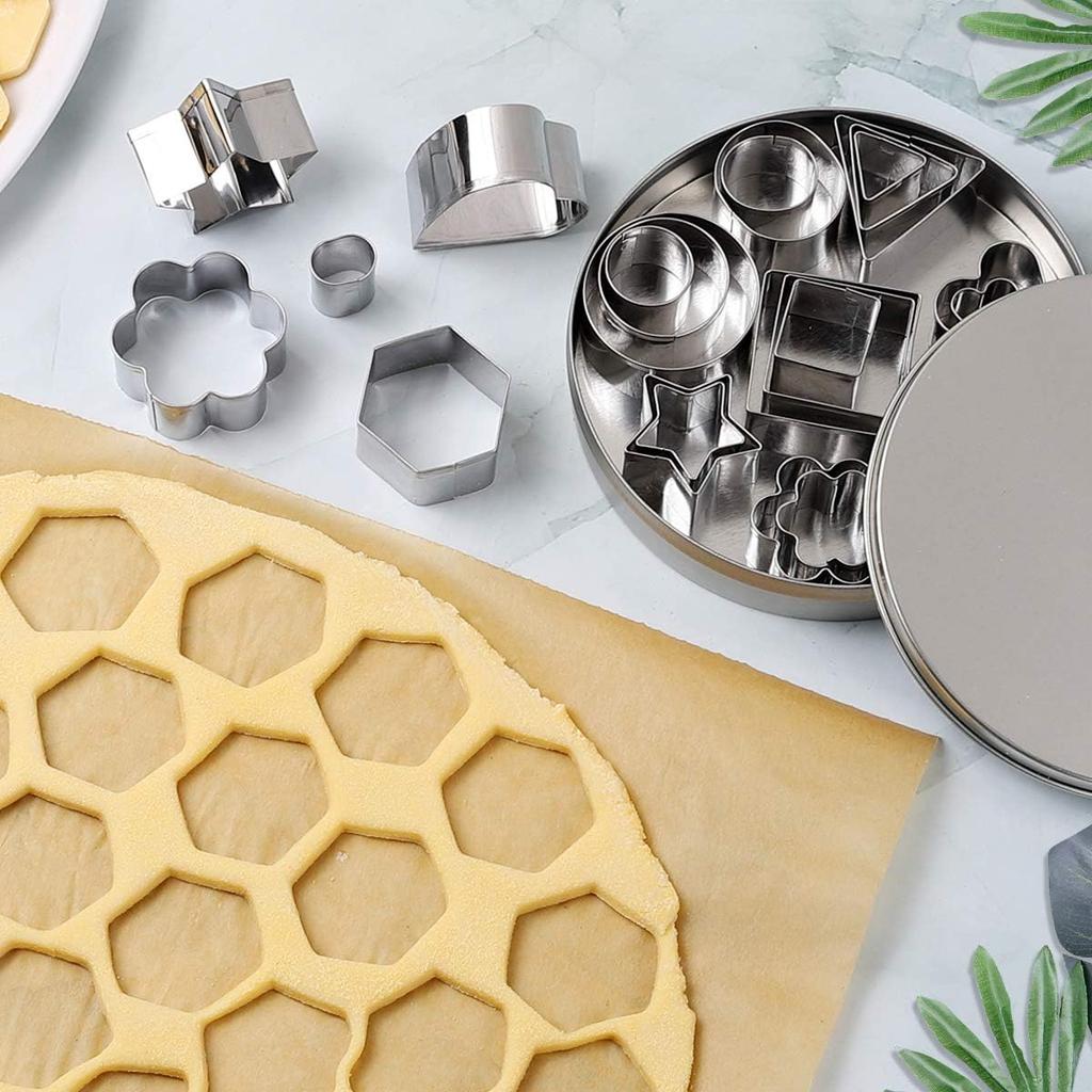 Mini Cookie Cutter Shape Set-24 Small Stainless Steel Metal Stamps,Including: Flower,Heart,Star,Circle,Triangle,Octagon,Square,Oval-cut Fondant and