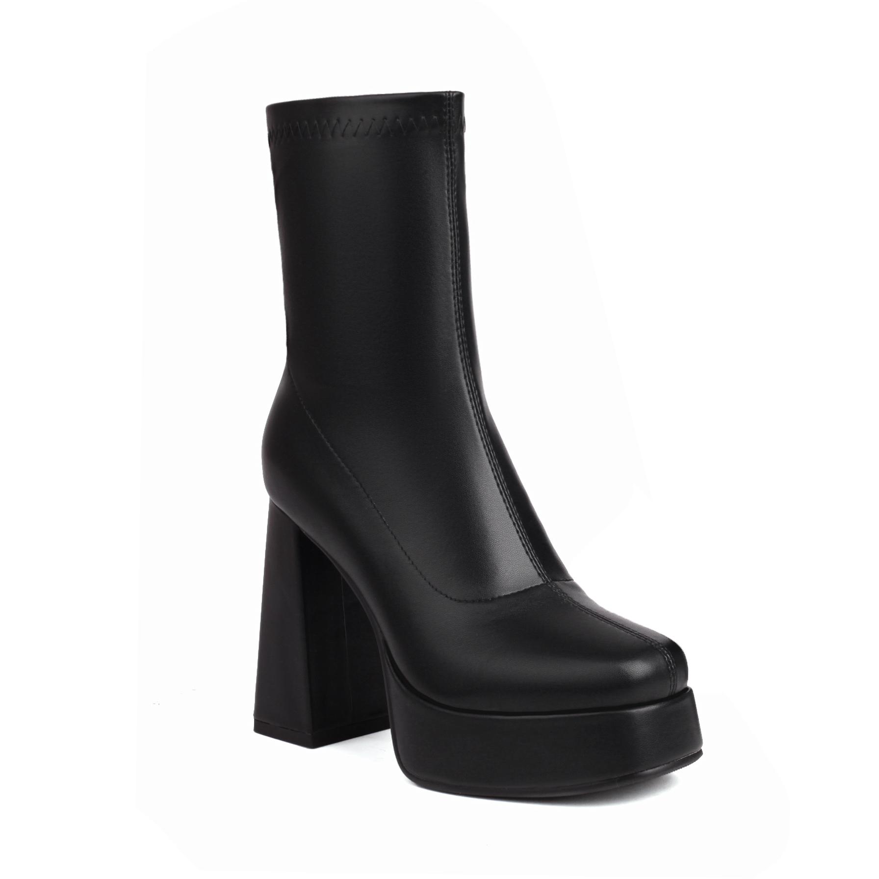 

8. Женские короткие сапоги на высоком каблуке, сексуальная водонепроницаемая платформа в европейском и американском стиле, толстый каблук, однотонные женские ботинки большого размера. 37 чёрный