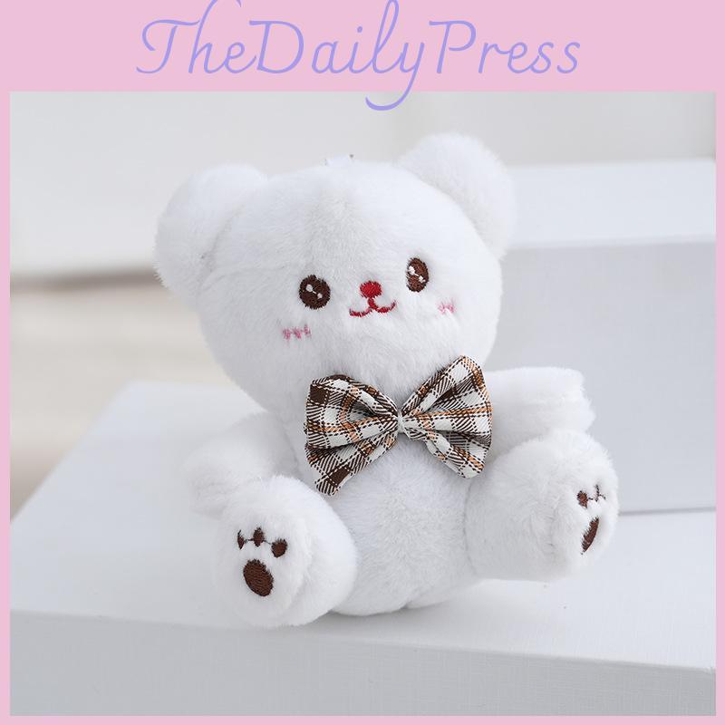Cute Fluffy Plush Bear And White Rabbit Keychain Soft Stuffed Animal Bag Charm