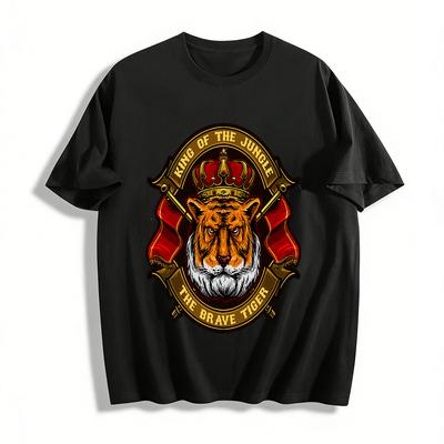 King Of The Jungle Brave Tiger Graphic Casual Trendy Tee Pure Cotton T-shirt