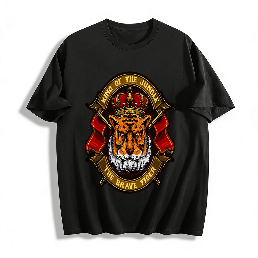 King Of The Jungle Brave Tiger Graphic Casual Trendy Tee Pure cotton T-shirt XXS