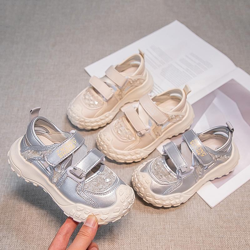 Girls Princess Shoes Non-slip Soft Sole Kids Sneakers Hook&loop 2025 New Fashion Children Running Shoes Mesh Breathable Comfort