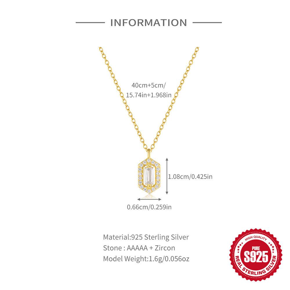 Argent Sterling S925 Mode Polyvalent Ourlet Losange Rectangle Diamant Collier Chaîne Clavicule